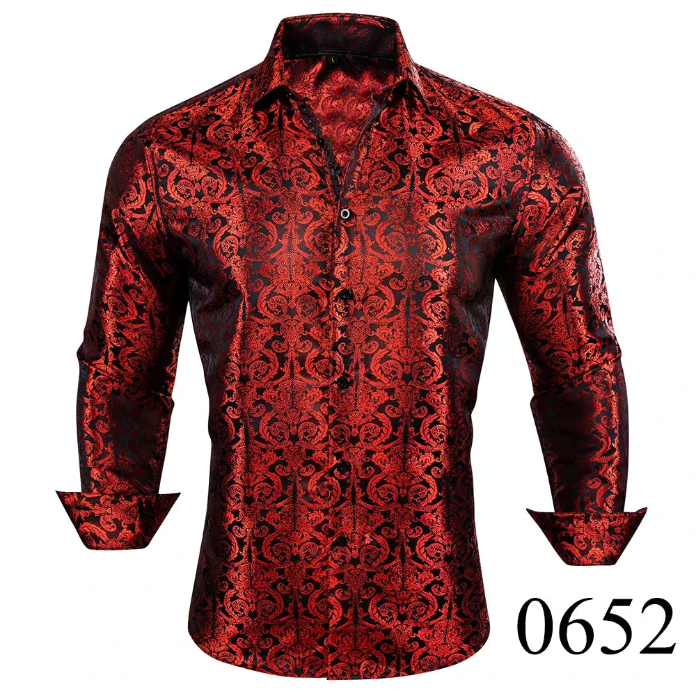 WIAOFELLAS  -  Luxury Silk Shirts for Men Black Floral Spring Autumn Embroidered Button Down Tops Regular Slim Fit Male Blouses Breathable 648