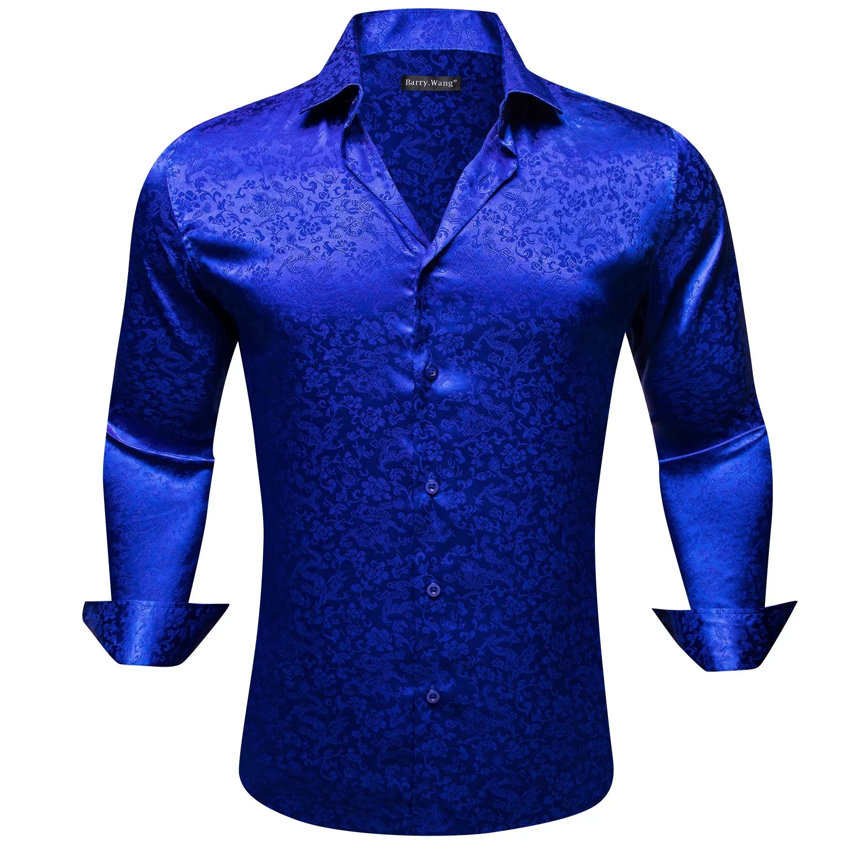 WIAOFELLAS  -  Luxury Silk Shirts for Men Black Floral Spring Autumn Embroidered Button Down Tops Regular Slim Fit Male Blouses Breathable 648