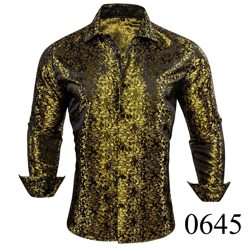 WIAOFELLAS  -  Luxury Silk Shirts for Men Black Floral Spring Autumn Embroidered Button Down Tops Regular Slim Fit Male Blouses Breathable 648