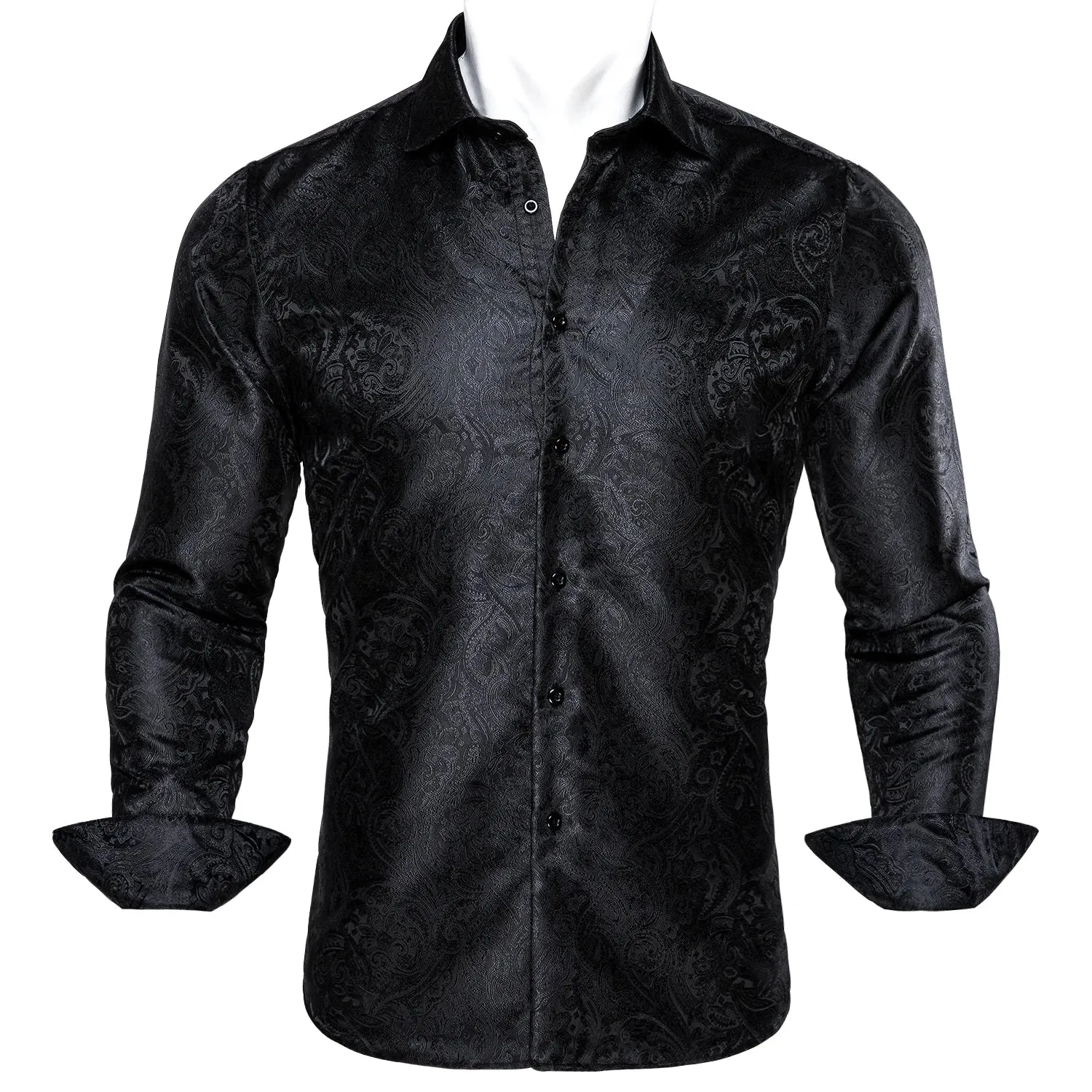 WIAOFELLAS  -  Luxury Silk Shirts for Men Black Floral Spring Autumn Embroidered Button Down Tops Regular Slim Fit Male Blouses Breathable 648