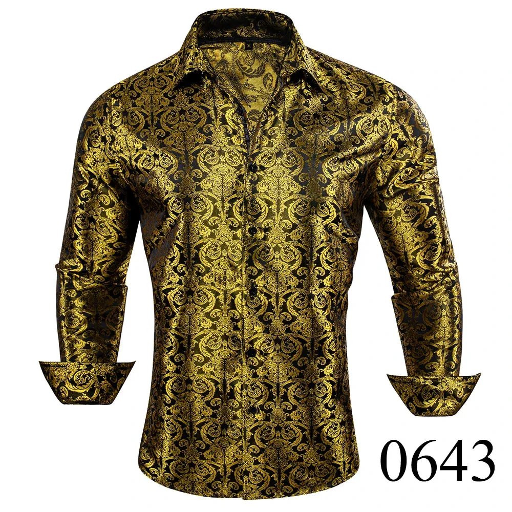 WIAOFELLAS  -  Luxury Silk Shirts for Men Black Floral Spring Autumn Embroidered Button Down Tops Regular Slim Fit Male Blouses Breathable 648