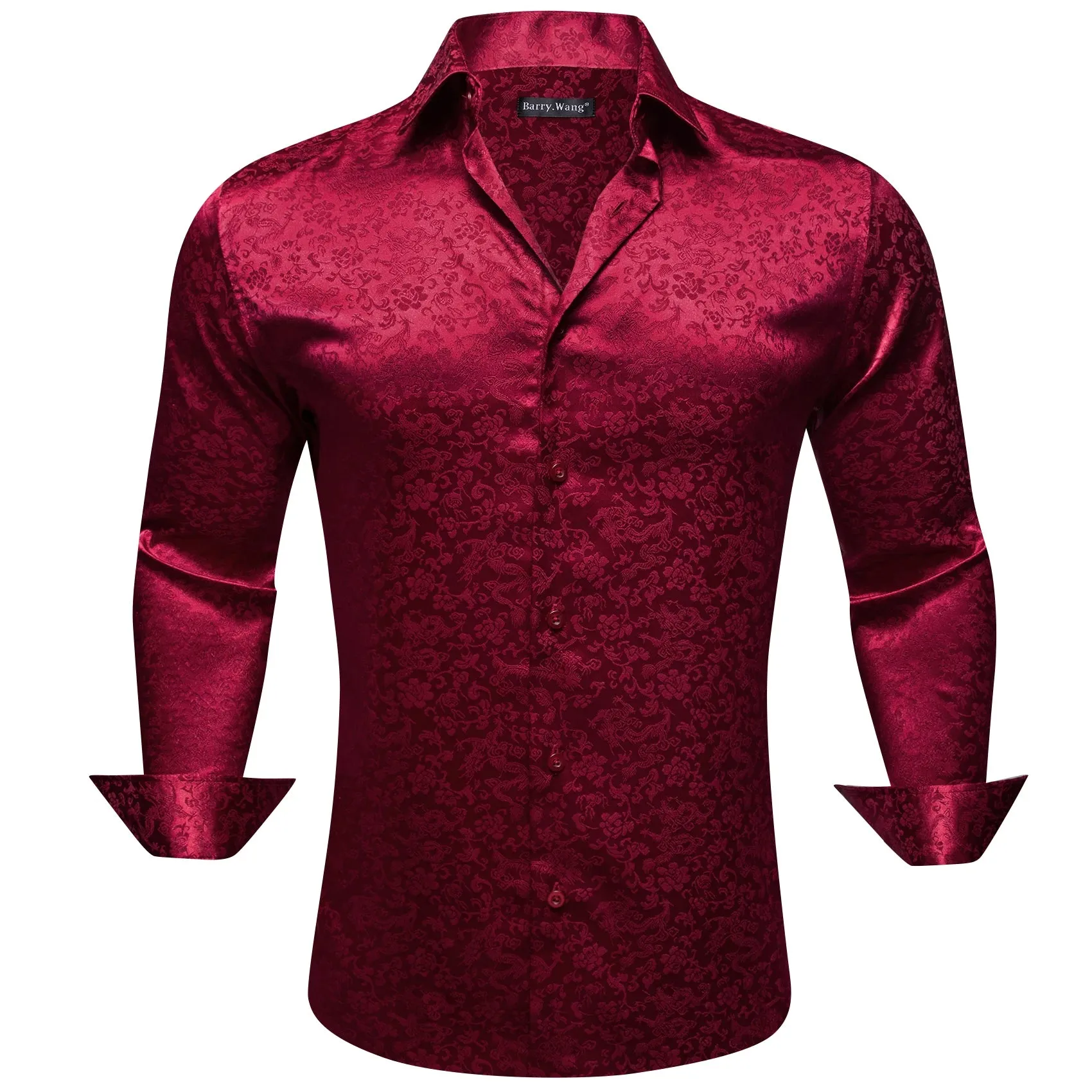 WIAOFELLAS  -  Luxury Silk Shirts for Men Black Floral Spring Autumn Embroidered Button Down Tops Regular Slim Fit Male Blouses Breathable 648