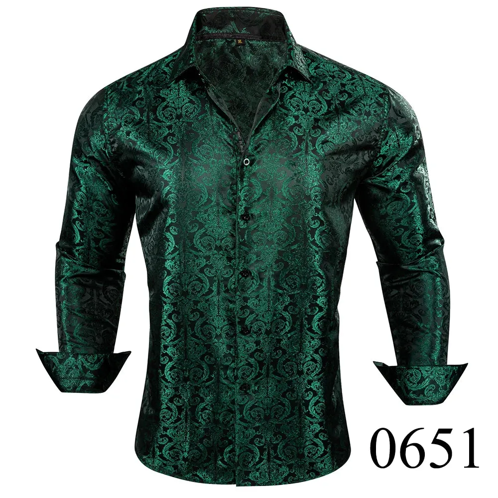 WIAOFELLAS  -  Luxury Silk Shirts for Men Black Floral Spring Autumn Embroidered Button Down Tops Regular Slim Fit Male Blouses Breathable 648