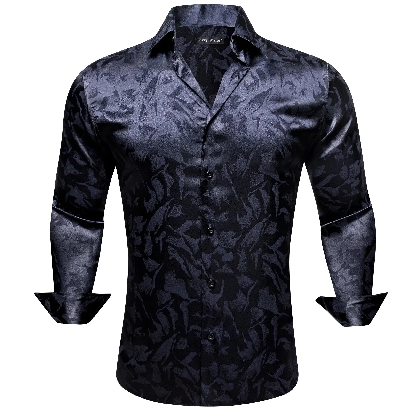 WIAOFELLAS  -  Luxury Silk Shirts for Men Black Floral Spring Autumn Embroidered Button Down Tops Regular Slim Fit Male Blouses Breathable 648