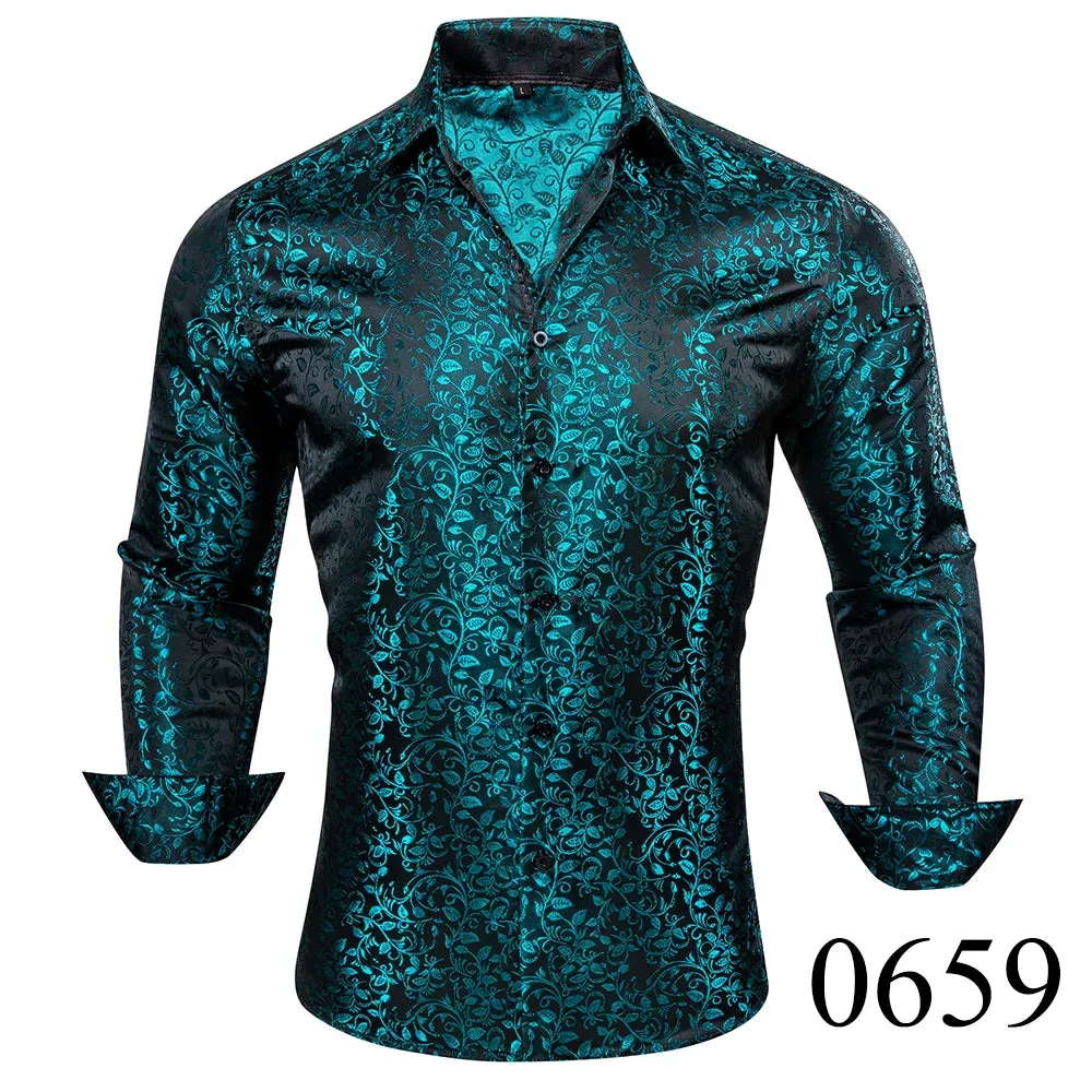 WIAOFELLAS  -  Luxury Silk Shirts for Men Black Floral Spring Autumn Embroidered Button Down Tops Regular Slim Fit Male Blouses Breathable 648