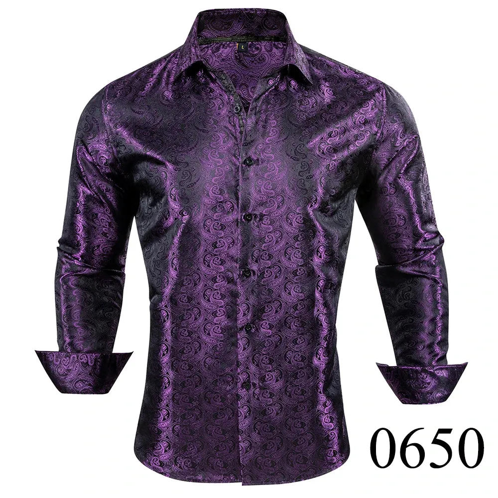 WIAOFELLAS  -  Luxury Silk Shirts for Men Black Floral Spring Autumn Embroidered Button Down Tops Regular Slim Fit Male Blouses Breathable 648