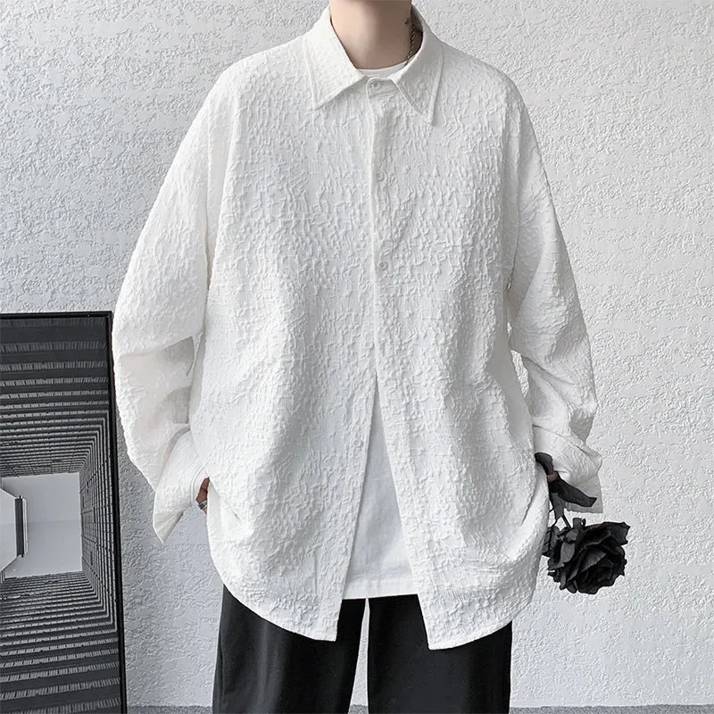 Wiaofellas  -  Men's Special Chic Long Sleeve Shirts Korean Lapel Shirt Fashion Casual Oversize Shirt Coat High Quality Solid Simple Clothing