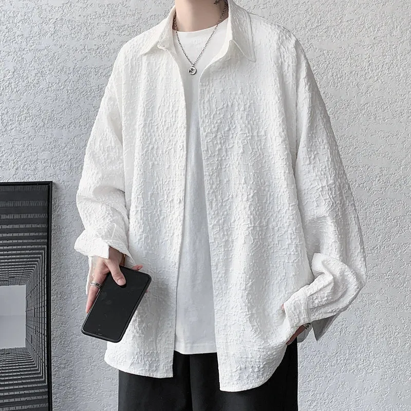 Wiaofellas  -  Men's Special Chic Long Sleeve Shirts Korean Lapel Shirt Fashion Casual Oversize Shirt Coat High Quality Solid Simple Clothing