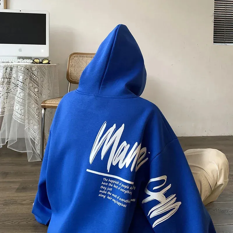 Wiaofellas  - Spring Men's Graffiti Printed Letters Hooded Sweatshirt Classic Kangaroo Pocket Hoodie Trendy Street Hip Hop Hoodies