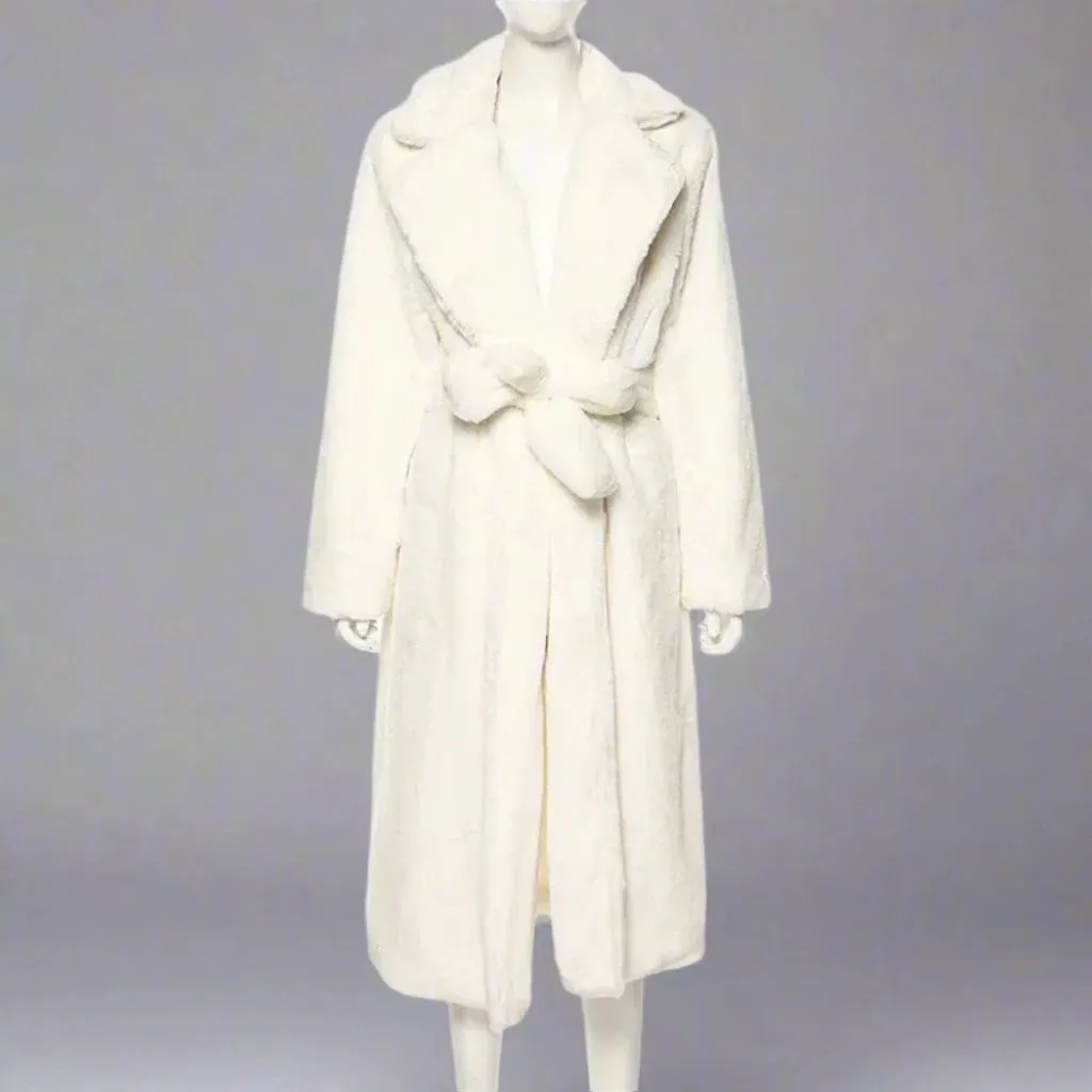 Women's Cozy Luxury White Robe Faux Fur Coat