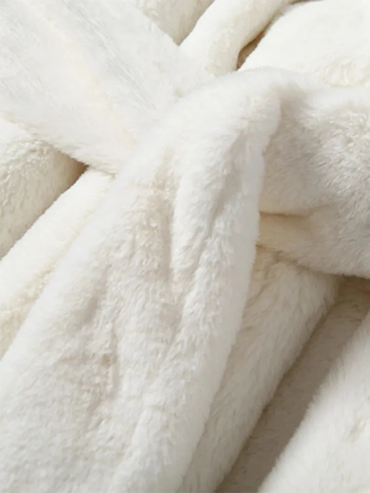 Women's Cozy Luxury White Robe Faux Fur Coat