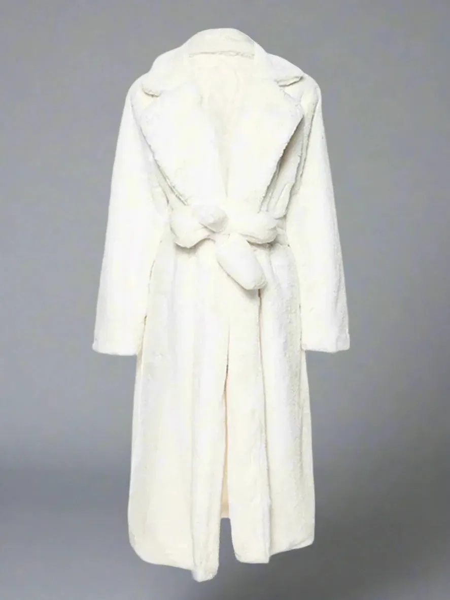 Women's Cozy Luxury White Robe Faux Fur Coat